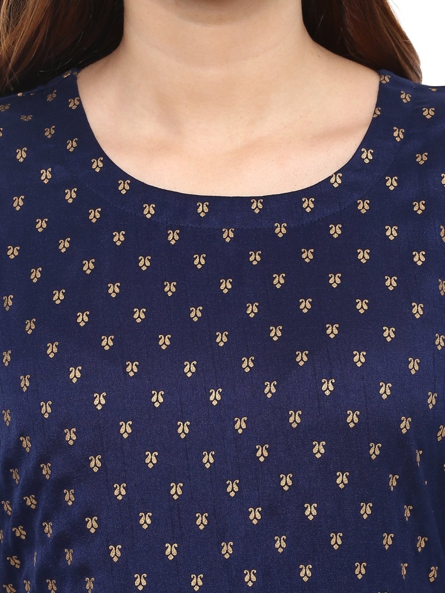 Ahalyaa Navy Blue Flared Kurta Dress