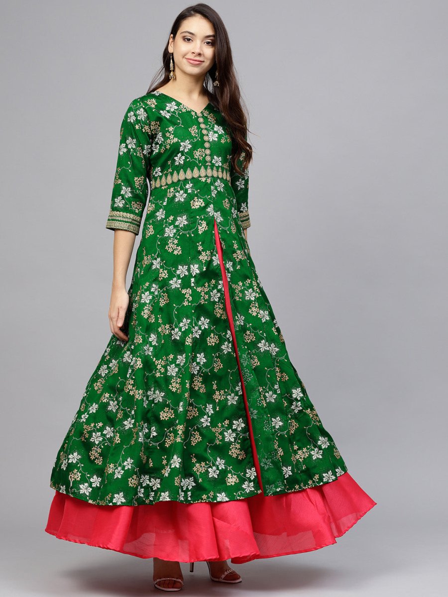 Ahalyaa Women Rubber Glitter Anarkali & Double layer Poly Silk Kurta
