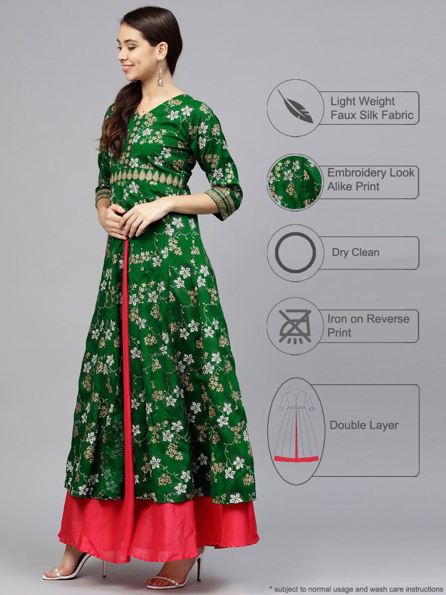 Ahalyaa Women Rubber Glitter Anarkali & Double layer Poly Silk Kurta