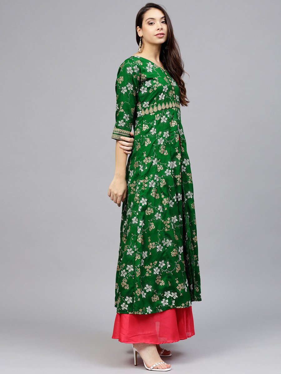 Ahalyaa Women Rubber Glitter Anarkali & Double layer Poly Silk Kurta