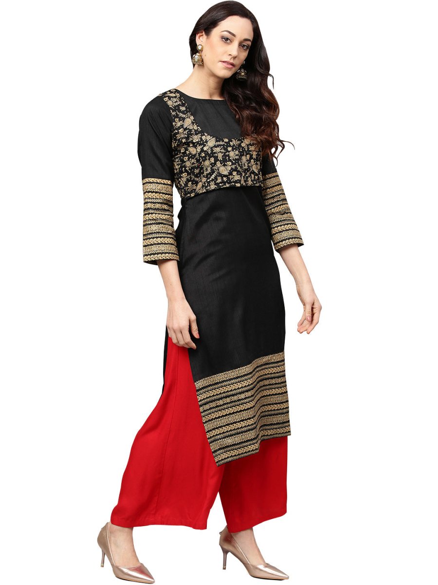 Ahalyaa Black Printed Beautiful Straight Kurta
