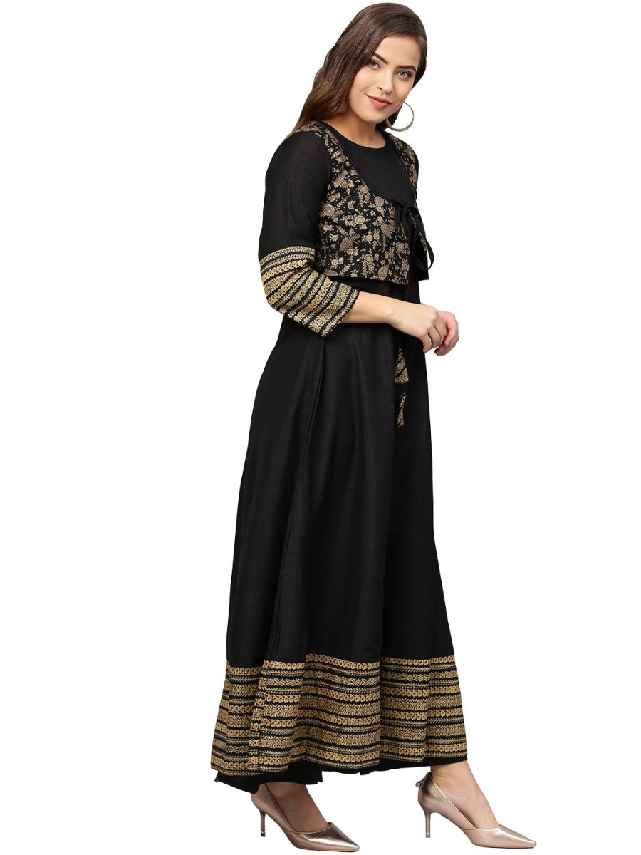 Ahalyaa Black Printed Anarkali Kurta
