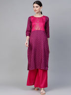 Ahalyaa Women Magenta & Pink Screen Printed Kurta with Palazzo