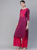 Ahalyaa Women Magenta & Pink Screen Printed Kurta with Palazzo