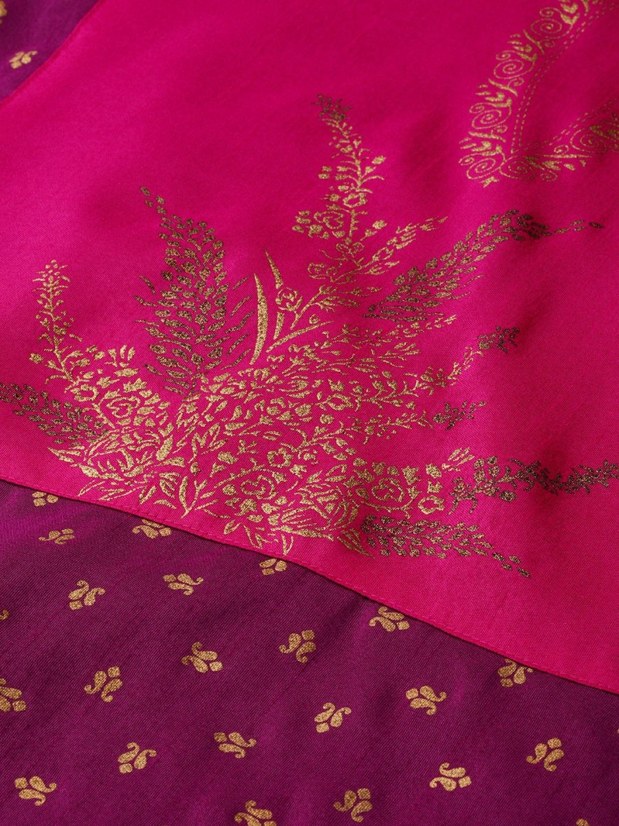 Ahalyaa Women Magenta & Pink Screen Printed Kurta with Palazzo