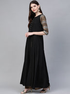 Ahalyaa Black Solid Front Slit Kurta With Palazzo
