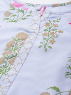 Ahalyaa Women Blue & Pink Floral Print Kurta With Palazzo
