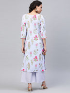 Ahalyaa Women Blue & Pink Floral Print Kurta With Palazzo
