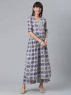 Ahalyaa Blue & Off-White Pure Cotton Printed Kurta with Palazzo