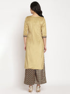 Ahalyaa Women's Mustard Color Digital Print Velvet Kurta With Palazzo