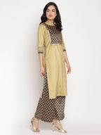 Ahalyaa Women's Mustard Color Digital Print Velvet Kurta With Palazzo