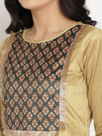 Ahalyaa Women's Mustard Color Digital Print Velvet Kurta With Palazzo