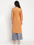 Ahalyaa Women's Orange Color Digital Print Velvet Kurta With Palazzo