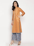 Ahalyaa Women's Orange Color Digital Print Velvet Kurta With Palazzo