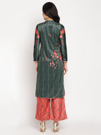 Ahalyaa Women's Dark Green Color Digital Print Velvet Kurta With Palazzo