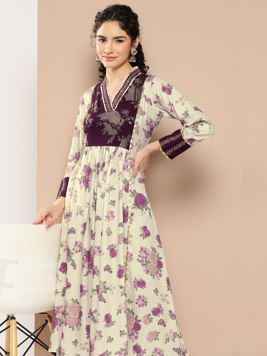 Ahalyaa Women Floral Printed Pleated Gotta Patti Kurta with Palazzos