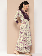 Ahalyaa Women Floral Printed Pleated Gotta Patti Kurta with Palazzos