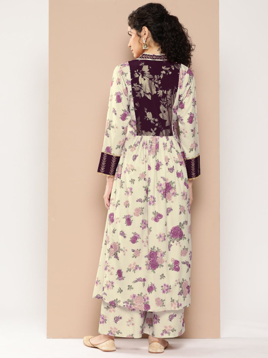 Ahalyaa Women Floral Printed Pleated Gotta Patti Kurta with Palazzos