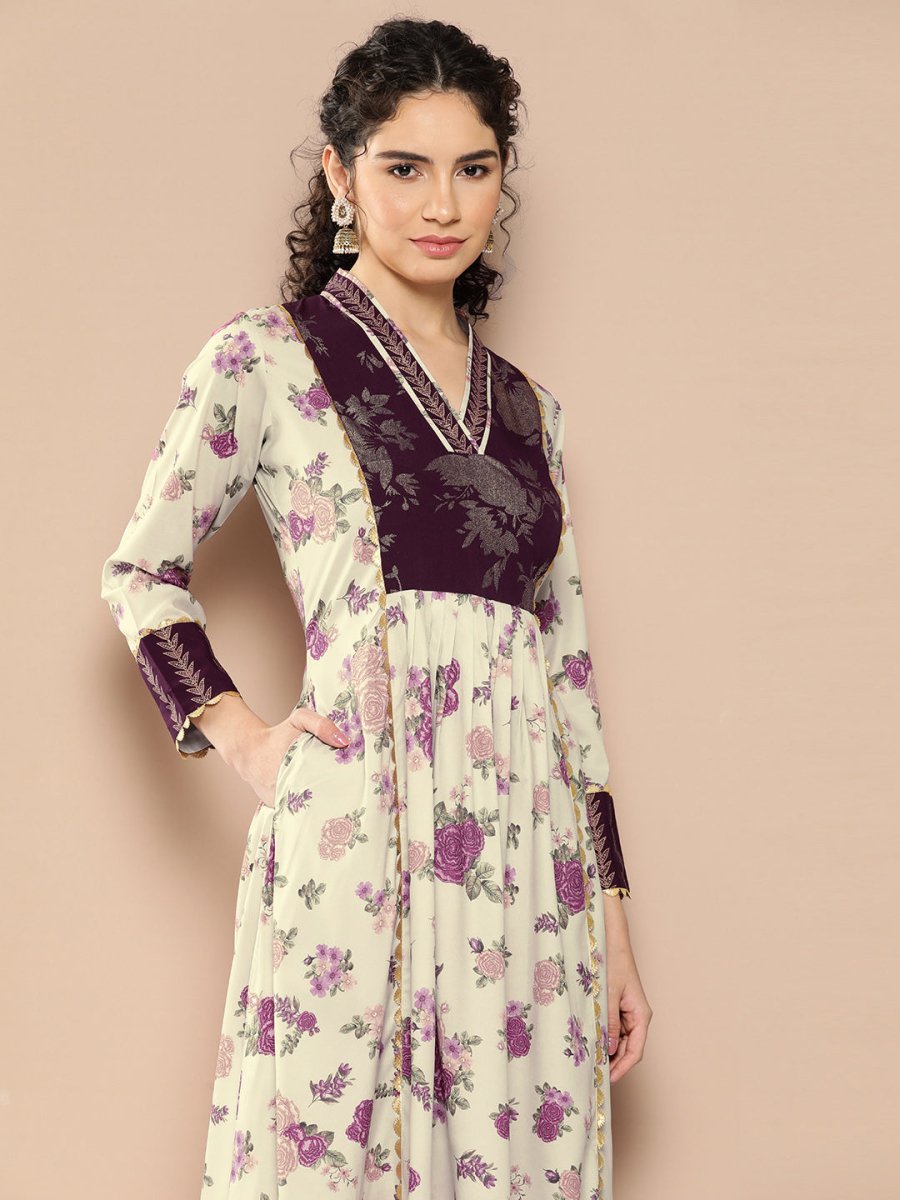 Ahalyaa Women Floral Printed Pleated Gotta Patti Kurta with Palazzos