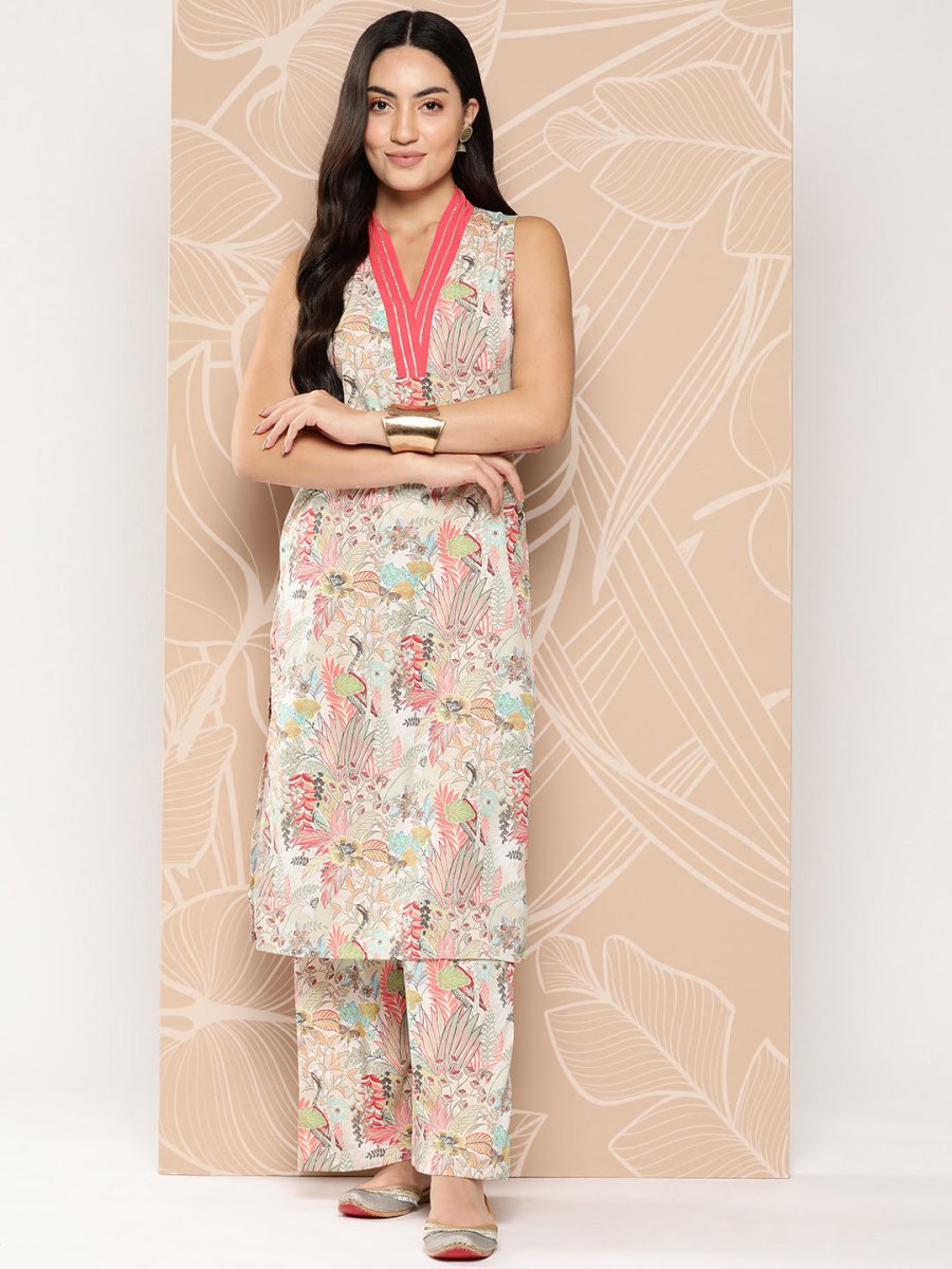 Ahalyaa Floral Printed Regular Gotta Patti Kurta with Palazzos
