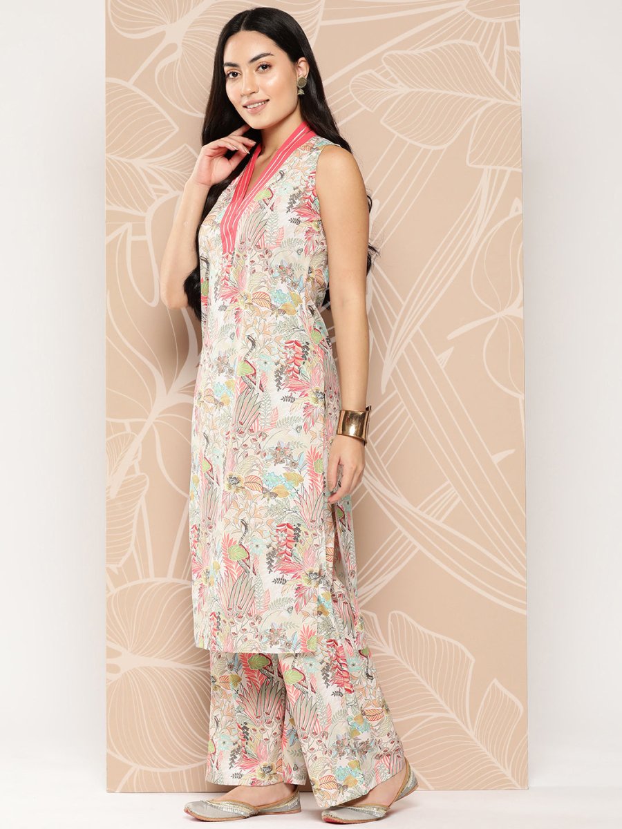Ahalyaa Floral Printed Regular Gotta Patti Kurta with Palazzos