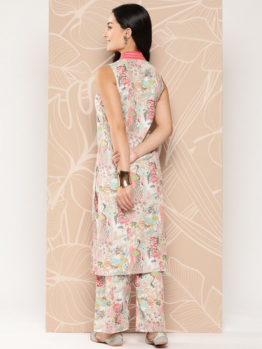 Ahalyaa Floral Printed Regular Gotta Patti Kurta with Palazzos