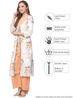 Ahalyaa White & Peach Floral Jacket Style Kurta With Plazzo - Distacart