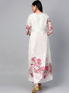 Ahalyaa Women Off-White & Pink Printed Kurta with Palazzo