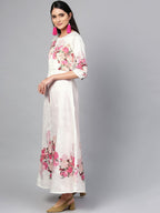 Ahalyaa Women Off-White & Pink Printed Kurta with Palazzo