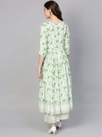 Ahalyaa Green Round Neck Assymetrical Floral Kurta with Palazzo