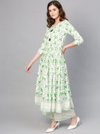 Ahalyaa Green Round Neck Assymetrical Floral Kurta with Palazzo
