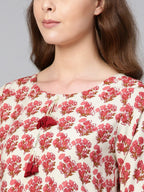 Ahalyaa Multi-color Round Neck Asymmetrical Floral Kurta with Palazzo