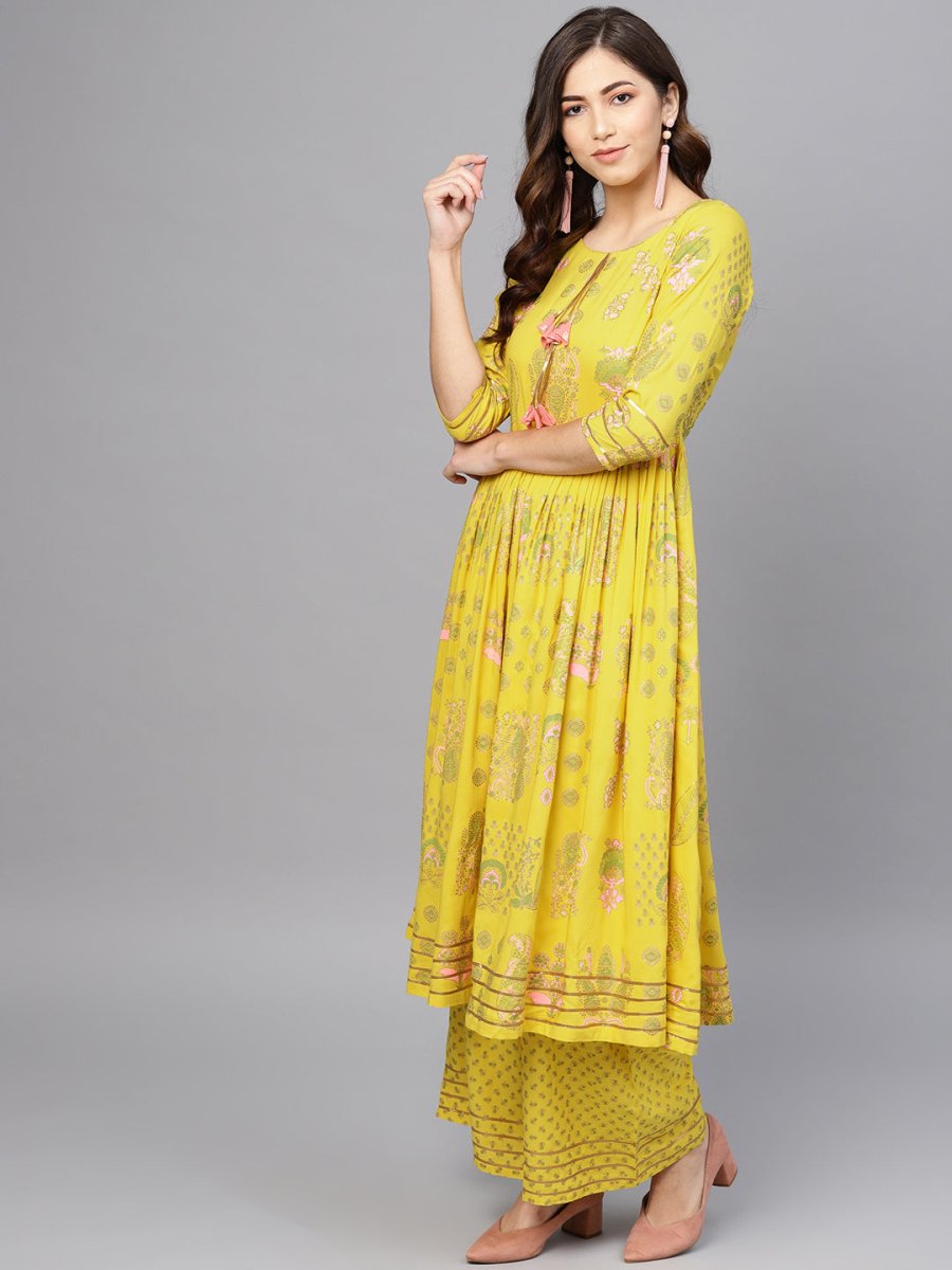 Ahalyaa Yellow Frock Suit with Plazzo