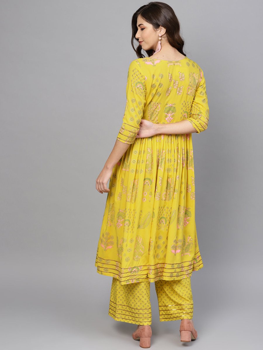 Ahalyaa Yellow Frock Suit with Plazzo