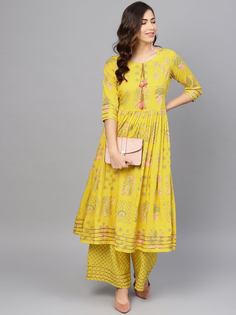 Ahalyaa Yellow Frock Suit with Plazzo