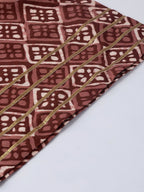 Ahalyaa Women Maroon & Off-White Printed A-Line Kurta with Palazzos