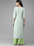 Ahalyaa Women Turquoise Blue & Gold-Toned Foil Printed Kurta with Palazzos