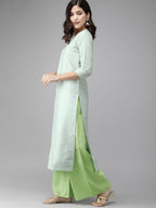 Ahalyaa Women Turquoise Blue & Gold-Toned Foil Printed Kurta with Palazzos