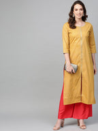 Ahalyaa Women Mustard Yellow & Coral Red Printed Kurta with Palazzo