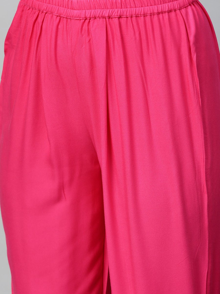 Ahalyaa Women Navy Blue & Pink Colourblocked Kurta with Trousers