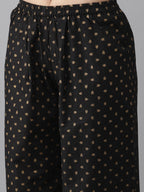 Ahalyaa Women Black & Golden Foil Print Kurta With Palazzo