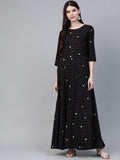 Ahalyaa Women Black & Pink High Slit Bandhani Khari Printed Anarkali Kurta with Palazzos