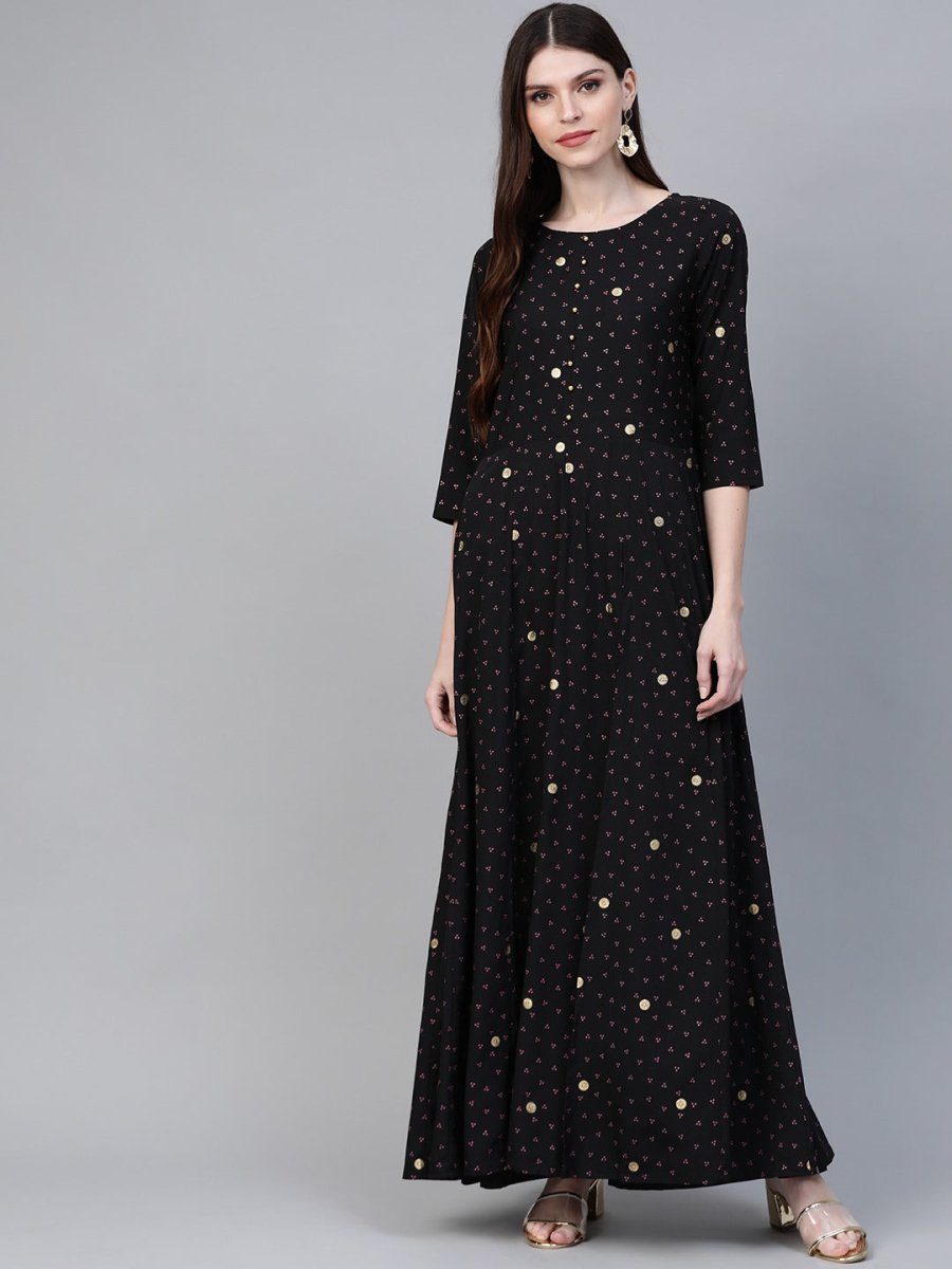 Ahalyaa Women Black & Pink High Slit Bandhani Khari Printed Anarkali Kurta with Palazzos