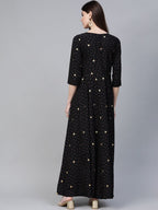 Ahalyaa Women Black & Pink High Slit Bandhani Khari Printed Anarkali Kurta with Palazzos