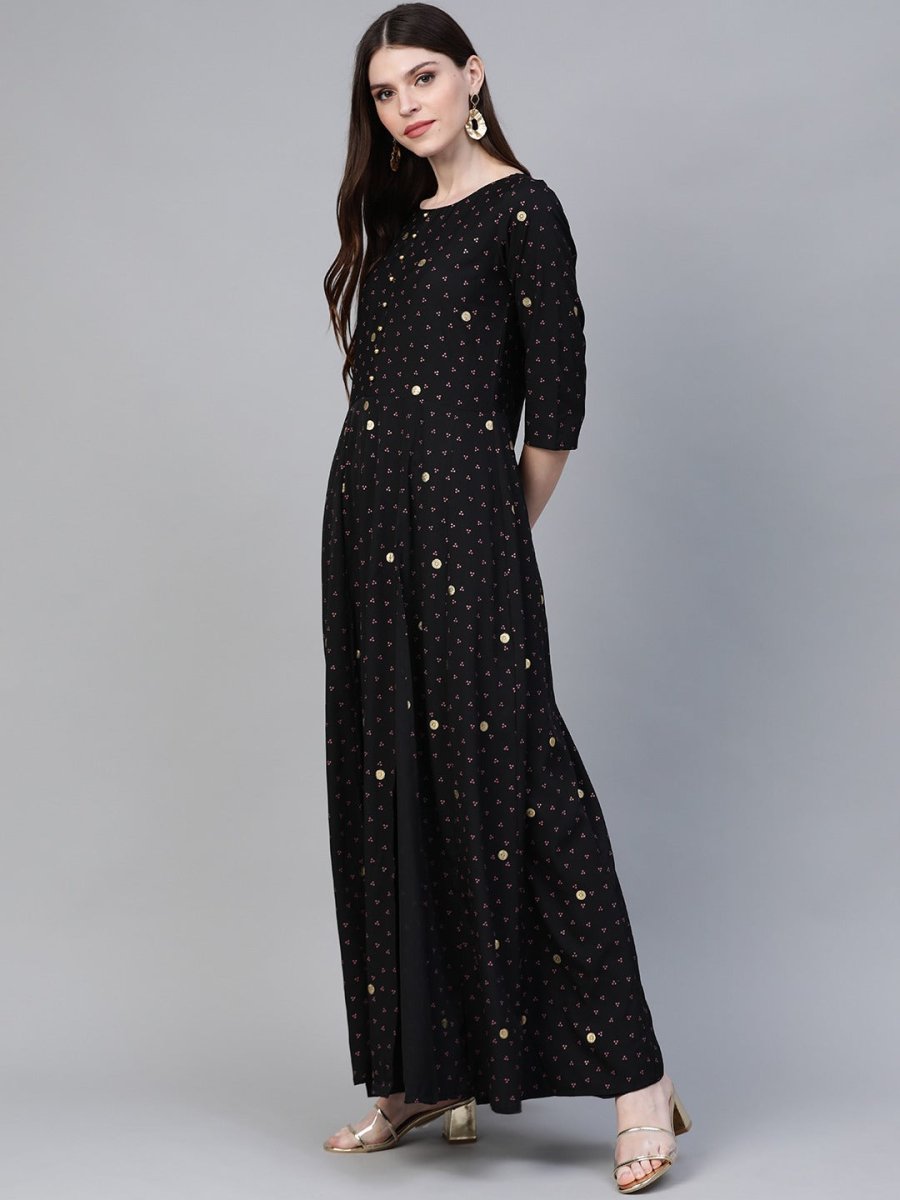 Ahalyaa Women Black & Pink High Slit Bandhani Khari Printed Anarkali Kurta with Palazzos