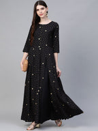 Ahalyaa Women Black & Pink High Slit Bandhani Khari Printed Anarkali Kurta with Palazzos