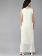 Ahalyaa White Embellished Kurta With Palazzo Set