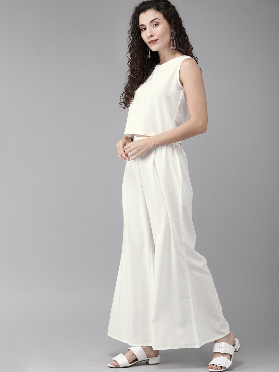 Ahalyaa White Embellished Kurta With Palazzo Set