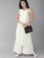 Ahalyaa White Embellished Kurta With Palazzo Set