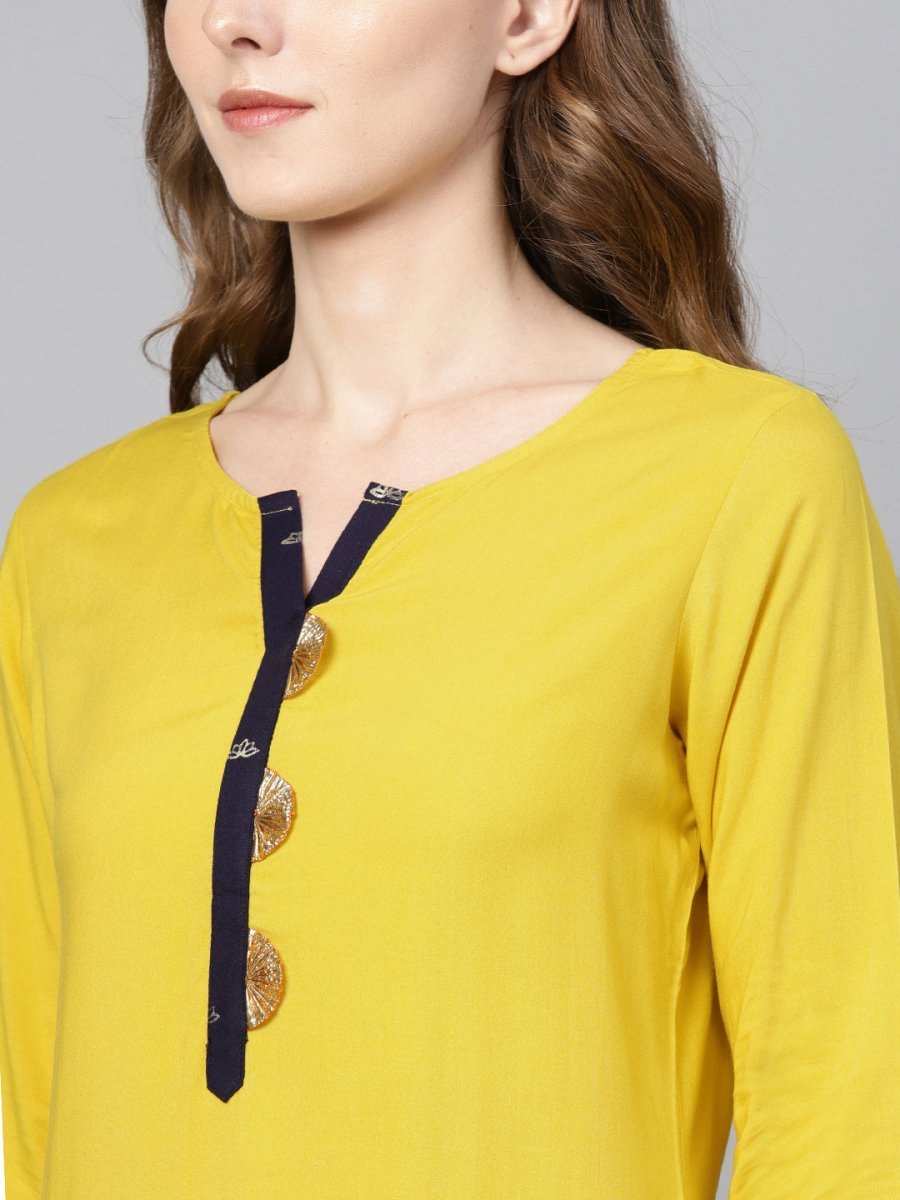 Ahalyaa Yellow Solid Straight Kurta For women